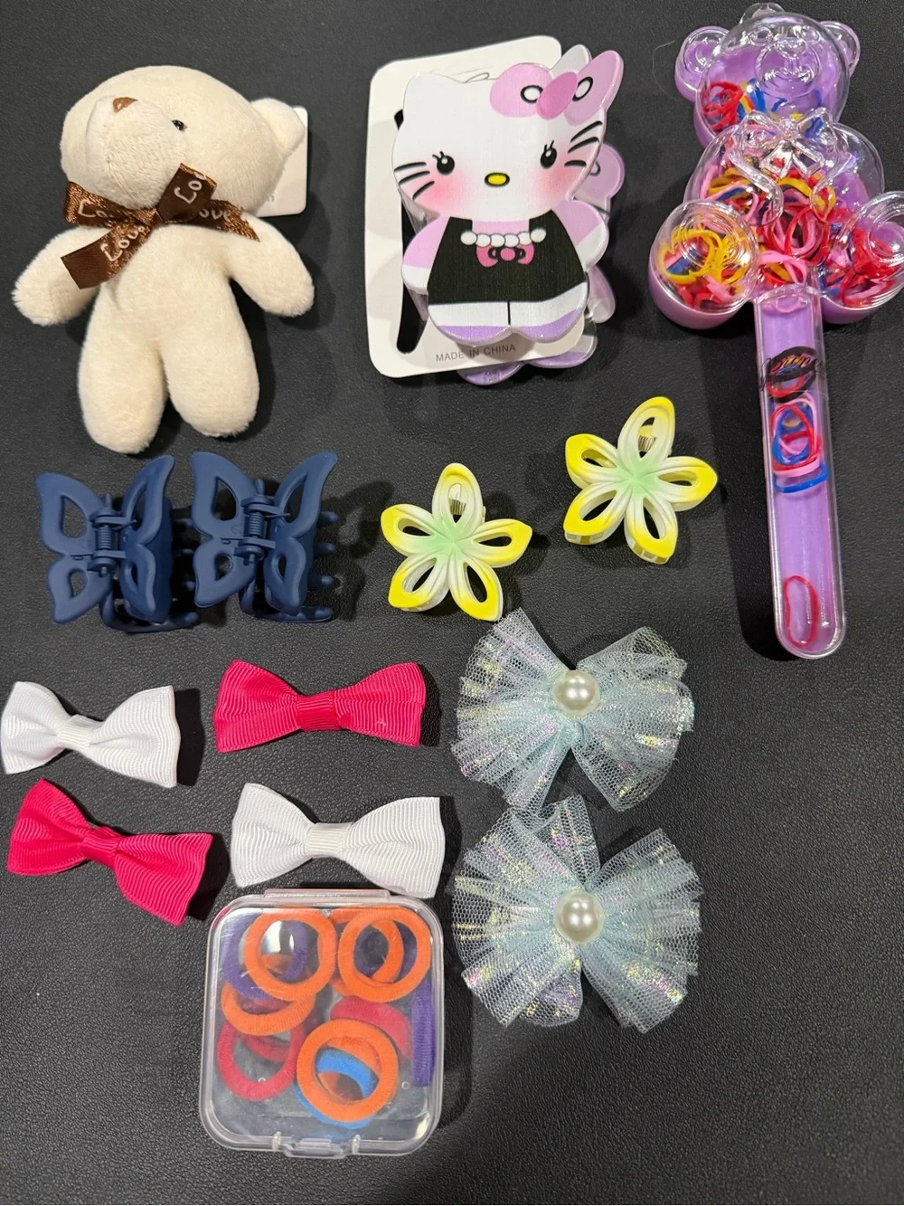 Kids Hair Accessory Set - Multicolor Bows, Clips & Elastics